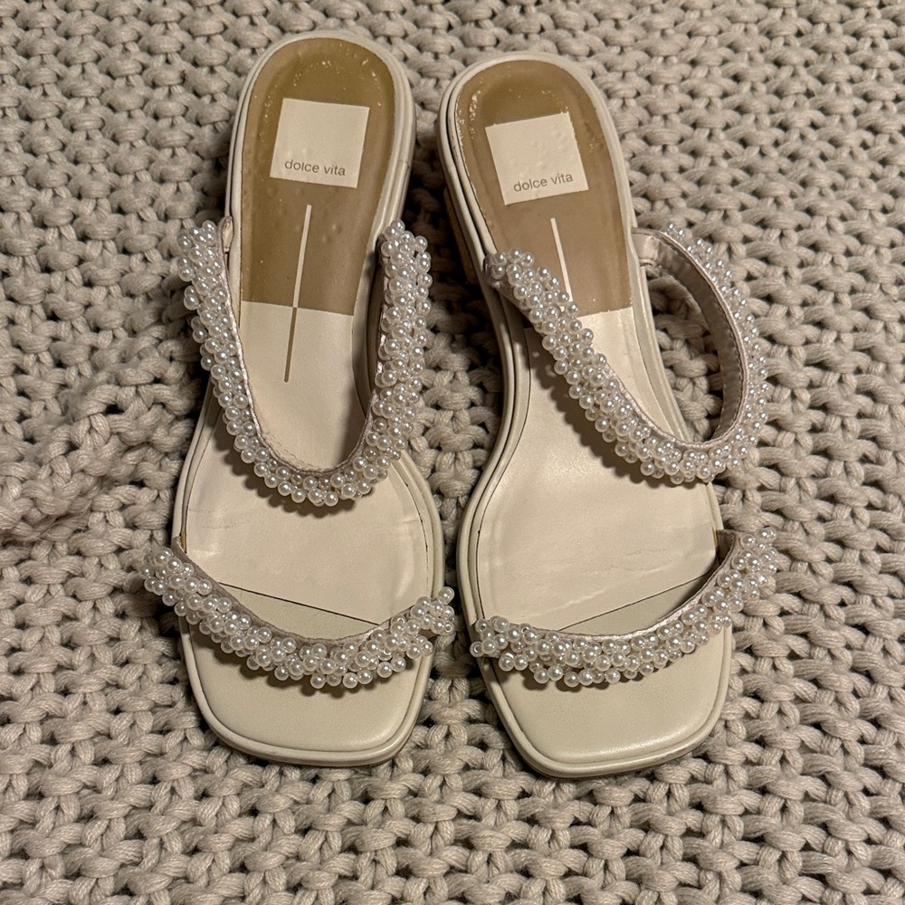 Dolce Vita Pearl Embellished Cream Sandals